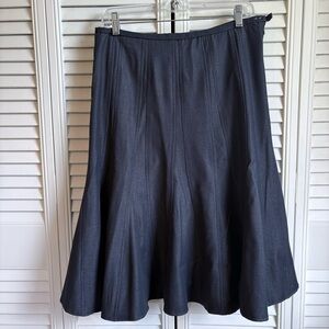Classic Black Denim Gored A-Line Midi Skirt